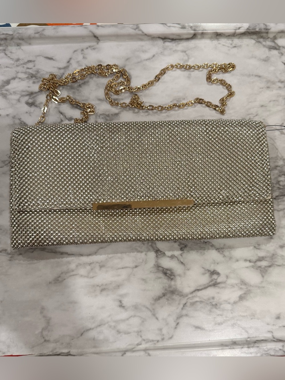 INC International Concepts Gold Mesh Chain Clutch